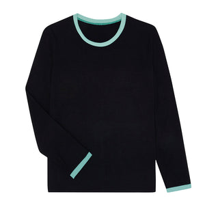 
            
                Load image into Gallery viewer, Pyjama / Loungewear Bamboo Long Sleeve Top Black and Aqua xL only
            
        