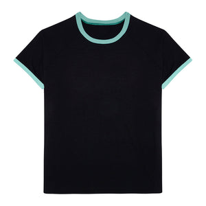 
            
                Load image into Gallery viewer, Pyjama / Loungewear Bamboo Raglan Sleeve Top Black and Aqua - L only
            
        