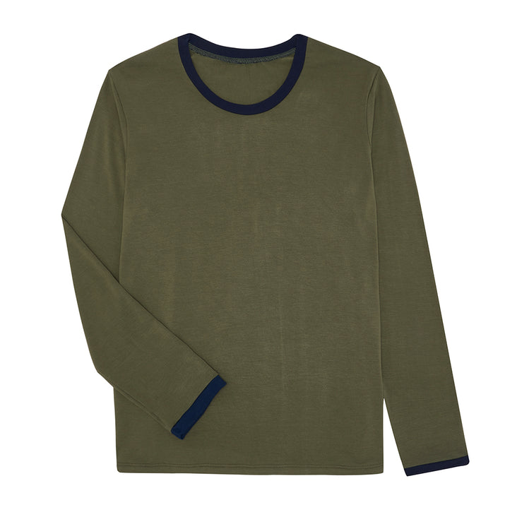 Pyjama / Loungewear Bamboo Long Sleeve Top Olive and Navy