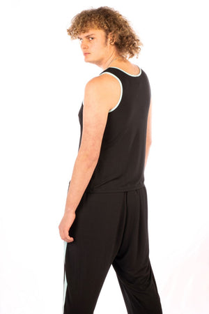 
            
                Load image into Gallery viewer, Pyjama / Loungewear Bamboo Vest Top Black and Aqua
            
        