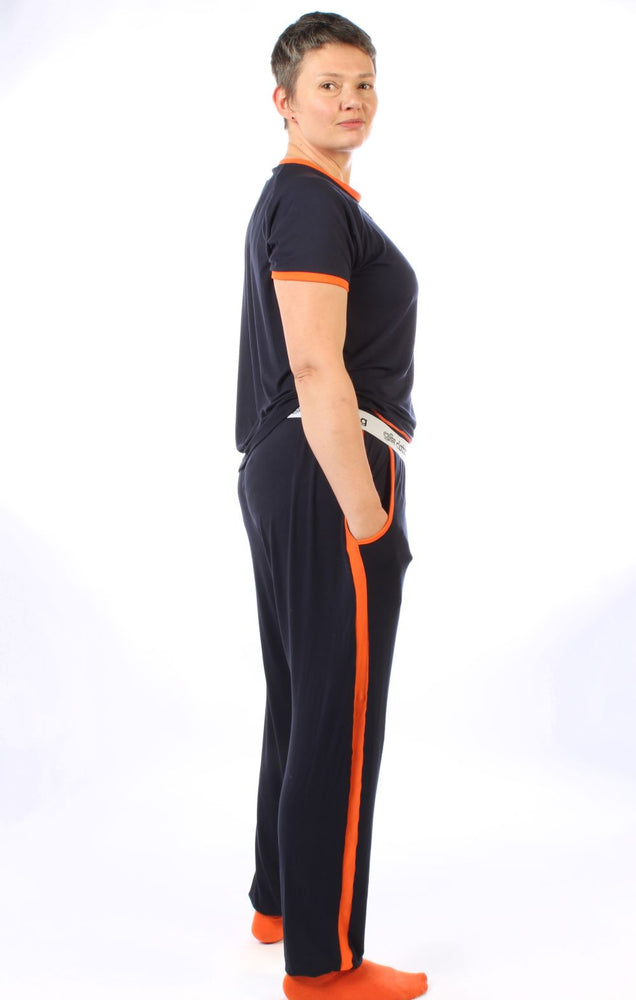 
            
                Load image into Gallery viewer, Pyjama / Loungewear Bamboo Bottoms Navy and Orange
            
        