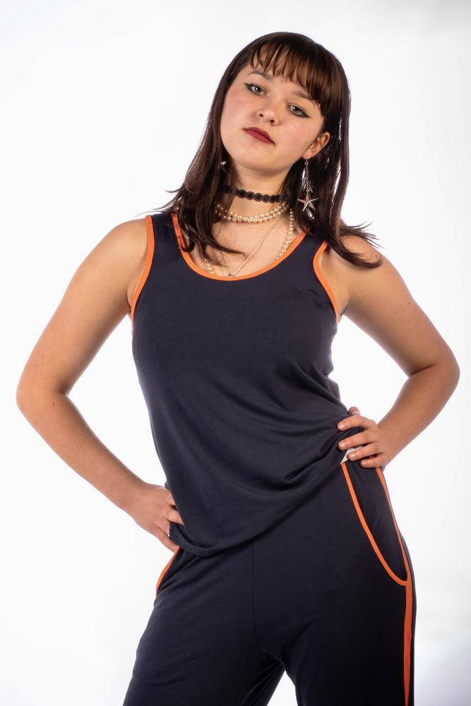
            
                Load image into Gallery viewer, Pyjama / Loungewear Bamboo Vest Top Navy and Orange
            
        