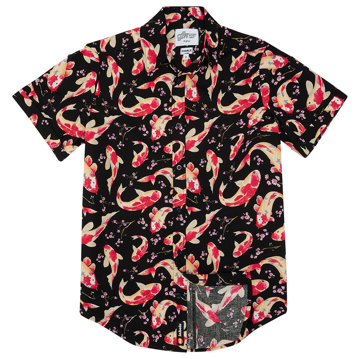 Black Koi Carp Print Short Sleeve Shirt