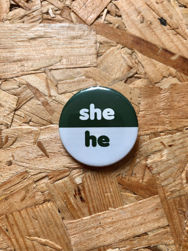 She/He Two-Tone Pronoun Badges 32mm