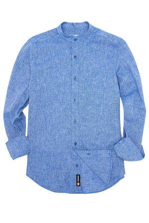 
            
                Load image into Gallery viewer, Linen Blue Shirt with Mandarin collar - GFW Clothing
            
        