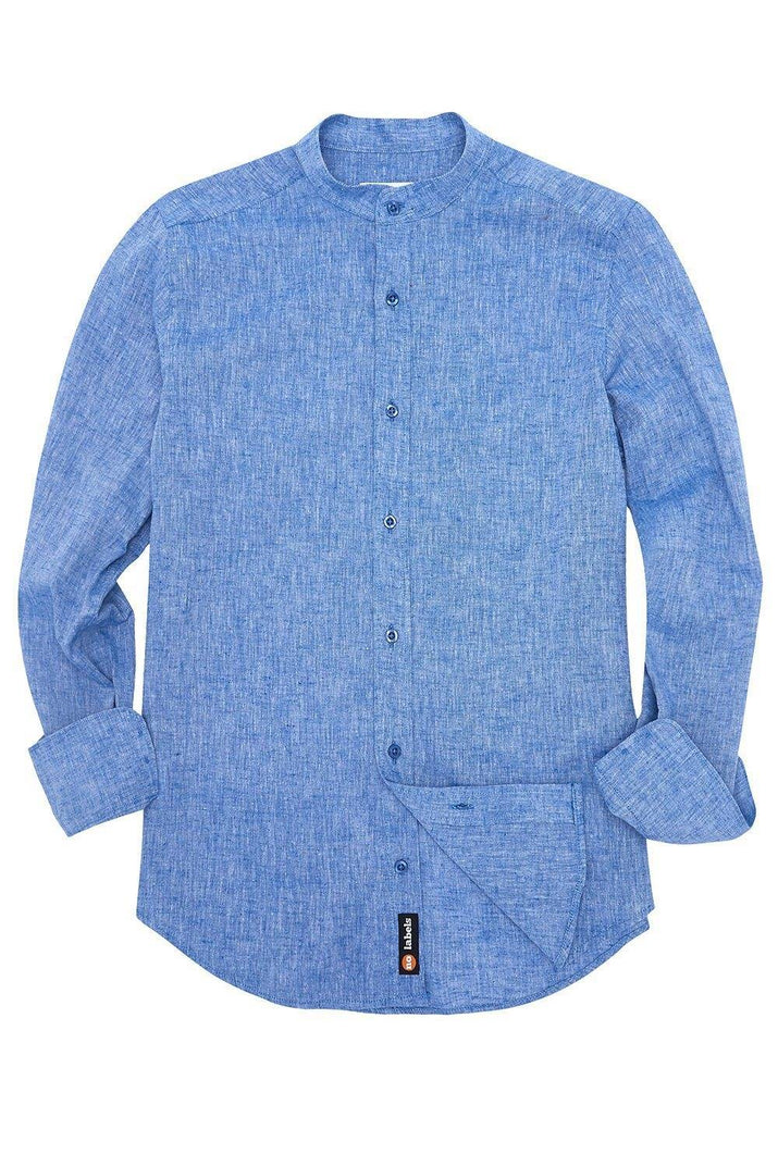 Linen Blue Shirt with Mandarin collar - GFW Clothing