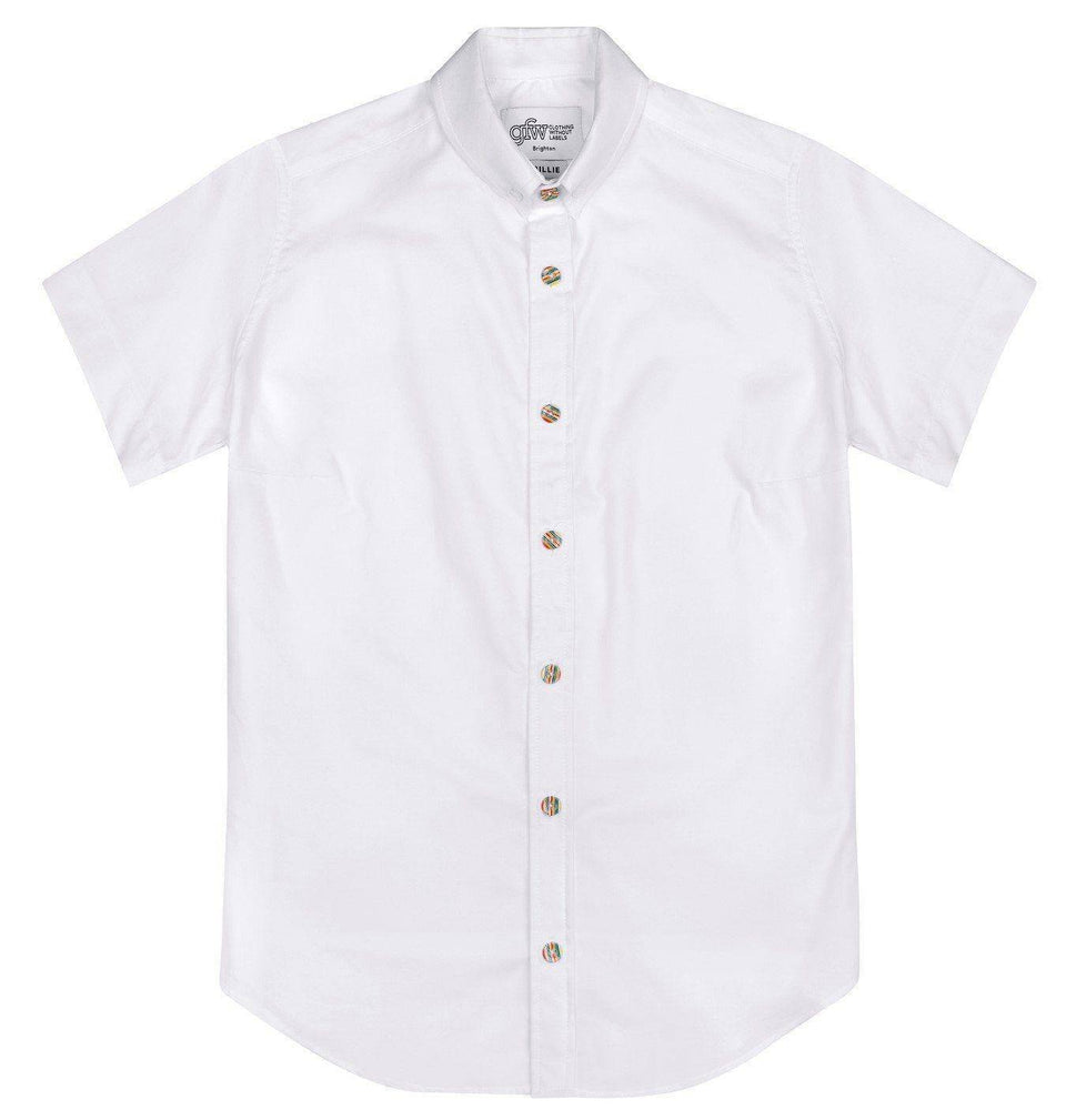 
            
                Load image into Gallery viewer, White Short Sleeve Shirt with Rainbow Buttons - GFW Clothing
            
        