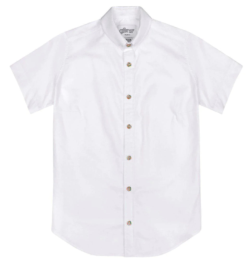 White Short Sleeve Shirt with Rainbow Buttons - GFW Clothing