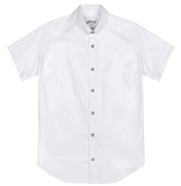 White Short Sleeve Shirt with Rainbow Buttons - GFW Clothing